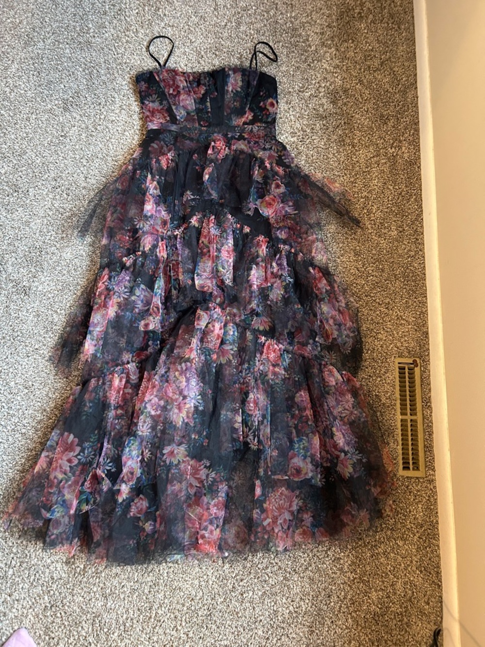 BCBGMaxAzria Black Corset-Style Tulle Bodice Dress